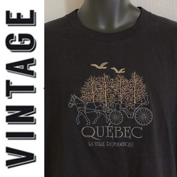 EUC vintage single stitch crewneck graphic Quebec souvenir black tee s/s, XL - Picture 4 of 16